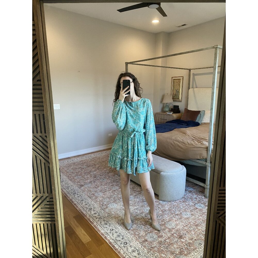 Flying Tomato Sage Green White Floral Dress Size Large Boho